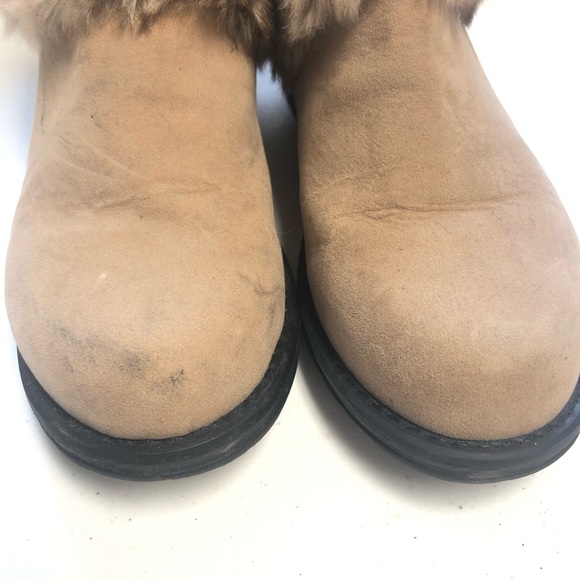 Muk Luks 7 Faux Fur Ankle Boots Booties Tan Brown Zipper - Picture 3 of 8